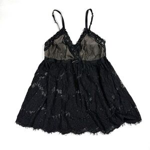 Cacique Black Lace Babydoll Lingerie Womens 18/20 Sheer Mesh Bow Goth Romantic